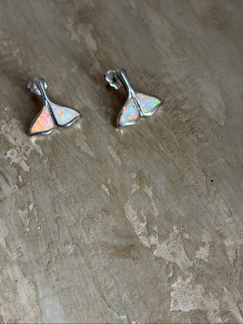 Opal Mermaid Tail Stud Earrings - Iridescent White
